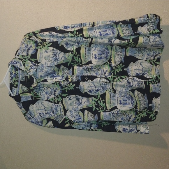 Talbots Classic Cotton Watercolor Vases Long Sleeve Button Down M - Picture 3 of 8